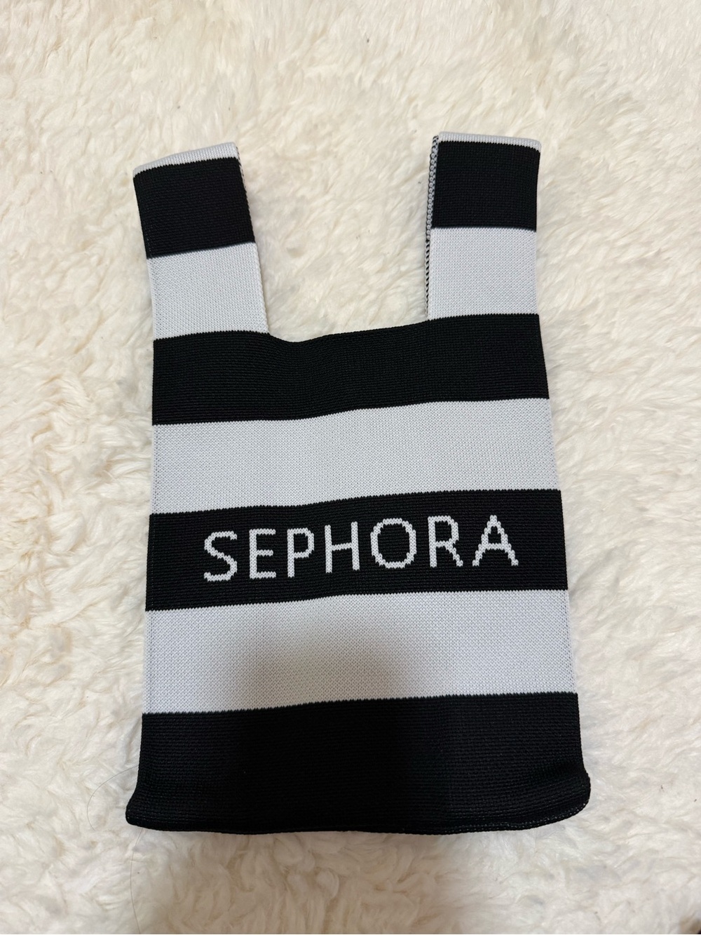 Sephora Limited Edition Black and White Striped Knit Mini Tote